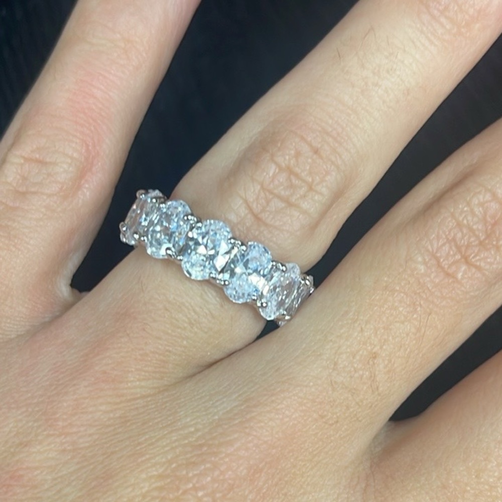 Sterling silver 18k white gold oval eternity ring